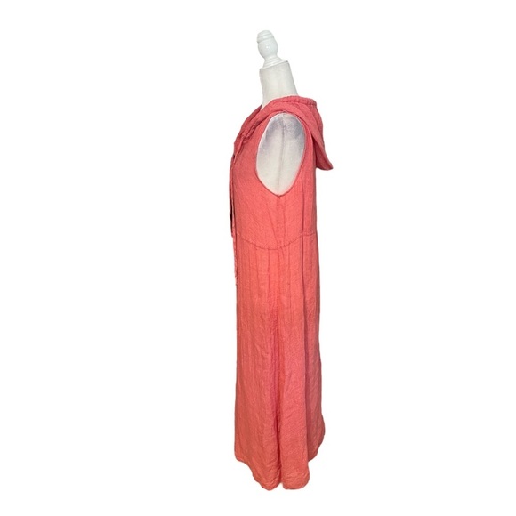 Flax 100% Linen Pink Hooded Sleeveless Midi Dress Small - Picture 3 of 5
